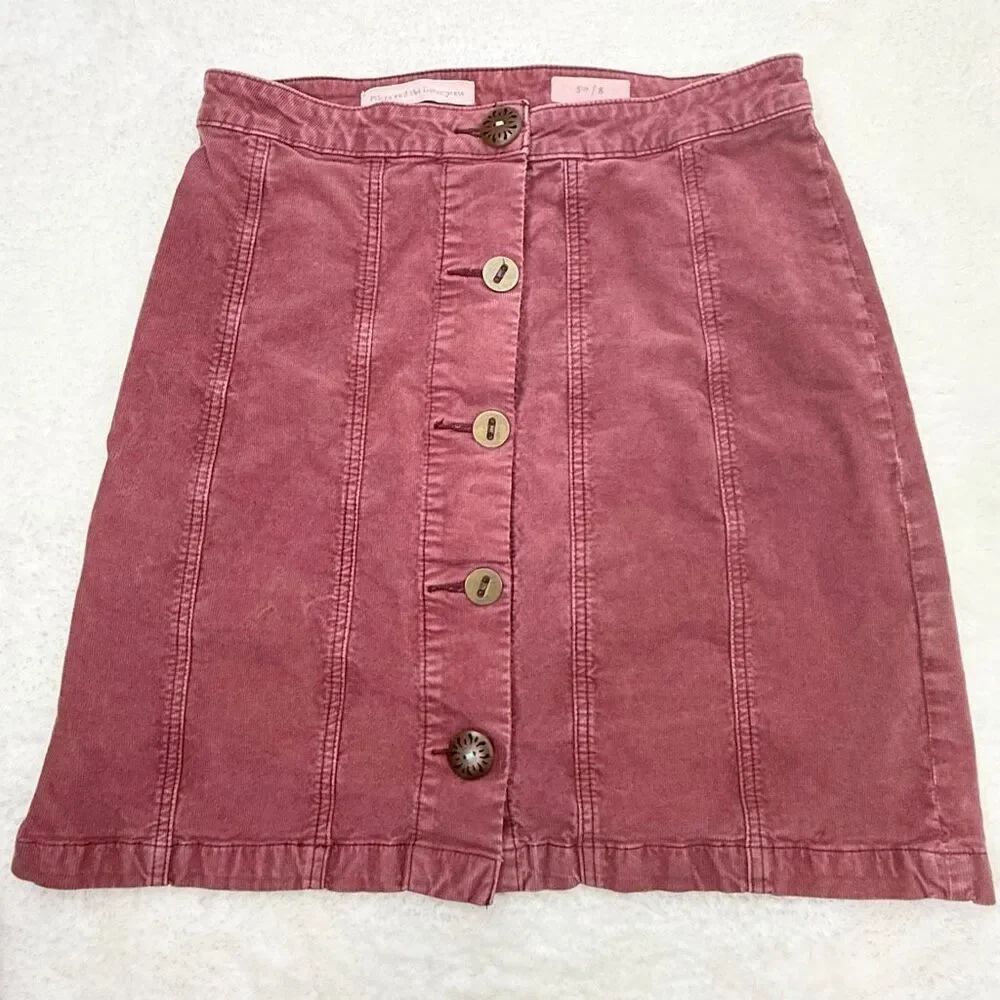Anthropologie Pilcro and the Letterpress Wooden Button BOHO Corduroy Midi Skirt